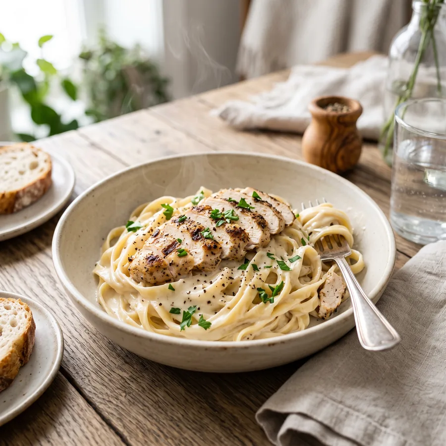 Ei-Alfredo mit Hähnchen